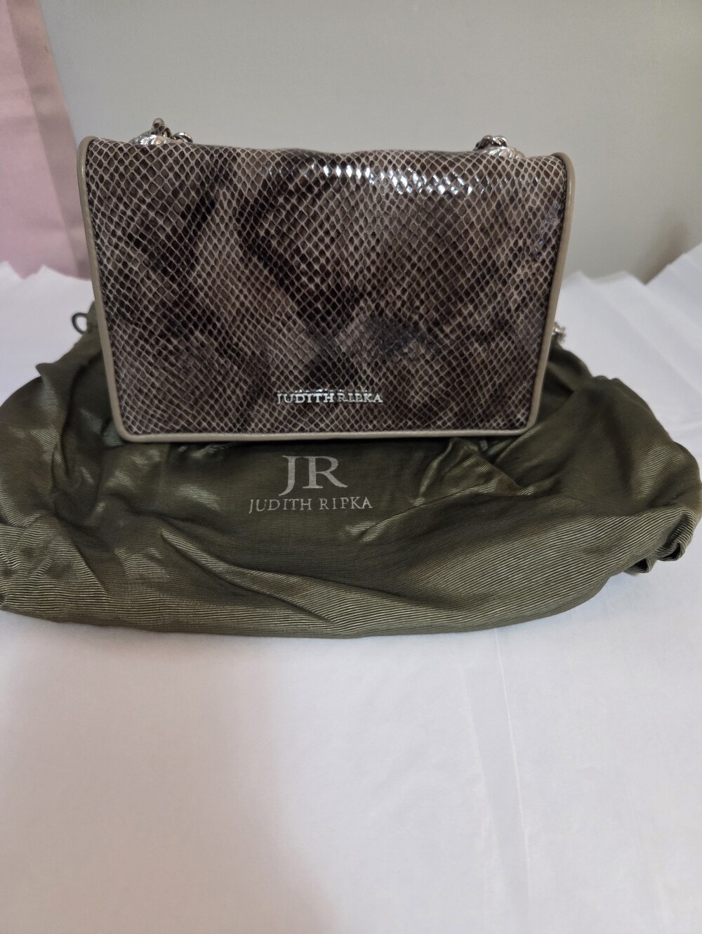 Judith Ripka Brown Snake-Print Chain Hamdheld Bag